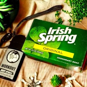Body spray keychain and a bar of Irish spring soap